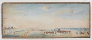Britisk infanteri, indfødt infanteri og indfødt kavaleri borer uden for Fort St George, Madras af Johann Jacob Ludewig Rothmeyer