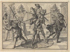 Harlekin og Scaramouche skaber et "fontæne" af Johann Jacob Schubler