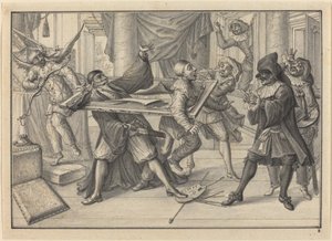 Mezzetin og Harlekin Brug billedrammen til at fange Pantaloon og Pierrot af Johann Jacob Schubler