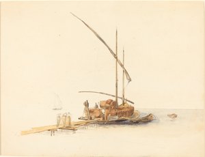 Vintønder læsset på en sejlpram ved Vevey af Johann Jacob Ulrich