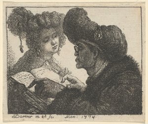 En mand i turban læser for en ung kvinde af Johann Jakob Dorner the Elder