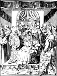 Abdikationen af ​​kejser Henrik IV i Ingelheim Illustration fra det tyske folks historie af E. Duller, 1840