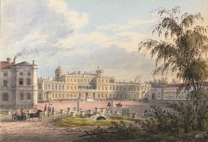 Kejserpaladset, Gatchina (blyant og akvarel forstærket med hvidt og gummi arabicum på papir) af Johann Jakob Meier