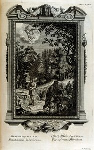 Abraham forbereder sig på at ofre Isak af Johann Jakob Scheuchzer