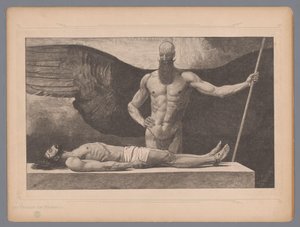 Kristus i sarkofagen med en engel Der Triumph der Finsternis (titel på objekt) Syv mystiske repræsentationer (serietitel) af Johann Jakob Weber