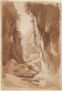 Klipper, der hænger over en flodkløft nær Sorrento (recto) af Johann Joachim Faber