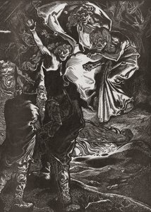 Macbeth og Banquo møder de tre hekse, 20. århundrede (gravering) af Johann Joseph Aarts