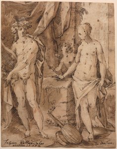 Apollon med Erato og Amor, 1595. af Johann Kellerthaler