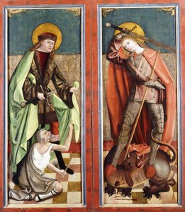 Sankt Martin og Tiggeren; og Saint George and the Dragon - vingerne på en altertavle,