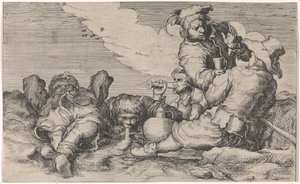 Fem drikkebrødre af Johann Liss (attributed to)