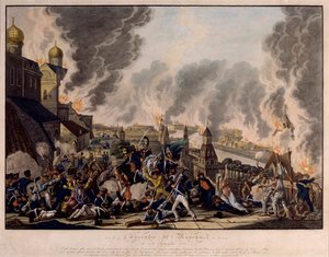 Afbrændingen af ​​Moskva den 15. september 1812. Grande Armee (Frankrig) stormede den russiske by (Napoleonskrigene