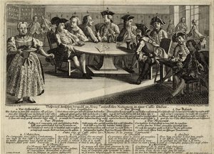 Samtale mellem 7 nationer involveret i krigen på en café, 1757 af Johann Lorenz Rugendas the Elder