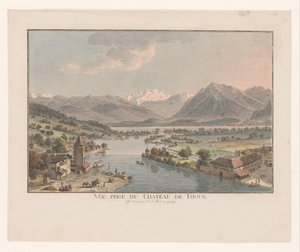Udsigt over Thun-søen fra Thun Slot Vue prize du chateau de Thoun (titel på objekt)