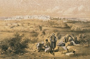 Udsigt over Haifa. Radering af Bernatz et alii - Steinkopk J.F. Redaktør af Johann Martin Bernatz