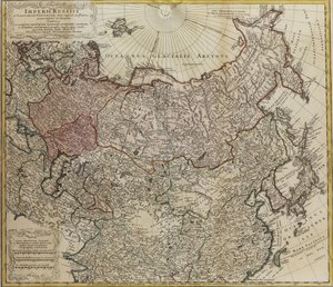 Kort over Rusland Fra: Hele imperiet af Rusland og Tartar, både større og asiatiske og mindre og af Johann Matthias Hase