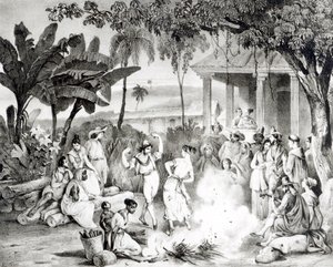 Landu Dance, indgraveret af Victor Adam og Monthellier (litho) (bw foto) af Johann Moritz Rugendas