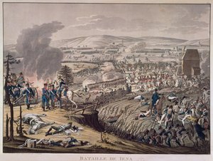 Slaget ved Jena, med landsbyerne Klein-Romstedt, Hermstedt og Stobra i baggrunden (akvatint)