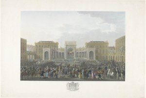 Indvielse af Vilhelm I i Bruxelles den 21. september 1815 Tolv plader med ankomsten og indvielsen af ​​William I i Bruxelles og kampene ved Quatre-Bras og Waterloo i 1815 (serietitel) af Johann Nepomuk Gibèle
