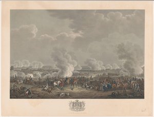 Slaget ved Waterloo, 1815 Tolv plader med ankomsten og indvielsen af ​​William I i Bruxelles og kampene ved Quatre-Bras og Waterloo i 1815 (serietitel) af Johann Nepomuk Gibèle