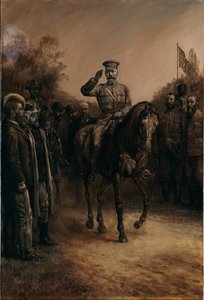 General Lord Kitchener hylder, mens han rider forbi boerledere, der står og tager hatten af, 1902 af Johann Nepomuk Schonberg