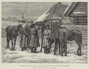 Hungersnøden i Rusland, bønder sælger deres heste til slagteren i Kaluga af Johann Nepomuk Schonberg