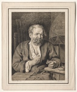 Bonde sidder ved et bord og ryger pibe af Johann Nepomuk Strixner