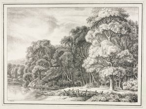 Skovlandskab med sø, 1811-1816. af Johann Nepomuk Strixner