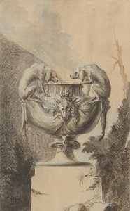 Design til en havevase med jagt-tema, ca. 1740. af Johann Paul Egell
