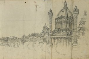 Udsigt over de sydlige forstæder til Wien og Karlskirche af Johann Peter Krafft