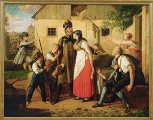 Die Heimkehr des Landwehrmannes - Militsmandens tilbagevenden ... (maleri på lærred) af Johann Peter Krafft