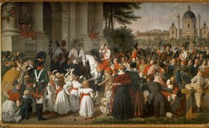 Kejser Franz I vender tilbage til Wien fra slaget ved Leipzig ... (vægmaleri) af Johann Peter Krafft