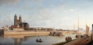 Magdeburg ved bredden af ​​floden Elben - Udsigt fra øst til vest; Magdeburg ved Elben; Udsigt fra øst til vest, 1853