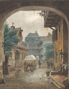 Udsigt ind i gården til en kro i Colmar, 1821-77.