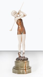 Golfspiller i badedragt, ca. 1925 (bronze, elfenben og onyx)