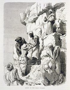 Ascent of the Great Pyramid, 1800-tallet (gravering på papir) af Johann Rudolph the Elder Huber