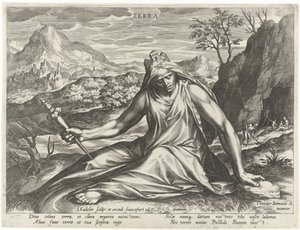 Jorden personificeret af gudinden Cybele Terra (titel på objekt) De fire elementer som mytologiske figurer (serietitel) af Johann Sadeler (I)