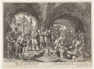 Adams begravelse Historien om Sets familie / Bedømme de gode og de dårlige (serietitel) Bonorum et Malorum consensio (serietitel) af Johann Sadeler (I)