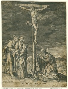 Kristus på korset, med Maria, Johannes og Maria Magdalene af Johann Sadeler (I)
