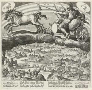 Planeten Mars og dens indflydelse på verden De syv planeter (serietitel) Planetarum effectus et eorum i stjernetegn (serietitel) af Johann Sadeler (I)