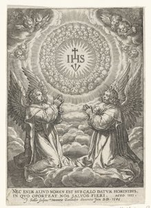 Engle tilbeder Kristi monogram af Johann Sadeler (I)