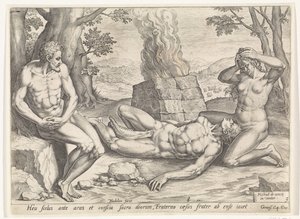 Eva sørger over døden for Abel Historien om Kain og Abel (serietitel) af Johann Sadeler (I)