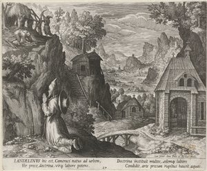 Sankt Landelinus som eneboer Eremitter (serietitel) Oraculum Anachoreticum (serietitel) af Johann Sadeler (I)
