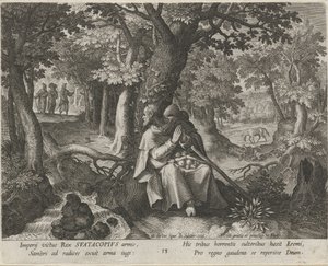 Sankt Suatacopius som Eremit Eremitternes dydige liv (serietitel) Trophaeum vitae solitariae (serietitel) af Johann Sadeler (I)