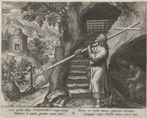 Sankt Theodore Tiro som Eremit Eremitternes dydige liv (serietitel) Trophaeum vitae solitariae (serietitel) af Johann Sadeler (I)