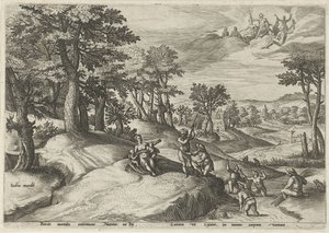 Leto (Latona) forvandler lykianerne til frøer Landskaber med mytologiske scener (serietitel) af Johann Sadeler (I)