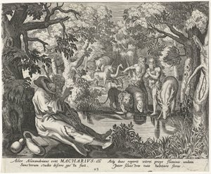 Macarius af Alexandria som eneboer Mandlige eremitter (serietitel) Solitudo Sive Vitae Patrum Eremicolarum (serietitel) af Johann Sadeler (I)