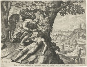 Lignelse om den barmhjertige samaritaner af Johann Sadeler (I)