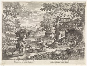 Set hilser på Adam, når han vender tilbage fra marken Historien om Sets familie / Bedømme de gode og de dårlige (serietitel) Bonorum et Malorum consensio (serietitel) af Johann Sadeler (I)