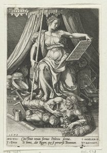 Statskunst (Politeia) erobrer Misundelse (Livor) Politeia (titel på objekt) Dyderne erobrer lasterne (serietitel) af Johann Sadeler (I)