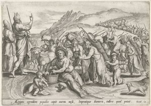 Udvandring fra Egypten Historien om Moses før udvandringen (serietitel) Historia plagarum in Aegijpto (serietitel) af Johann Sadeler (I)